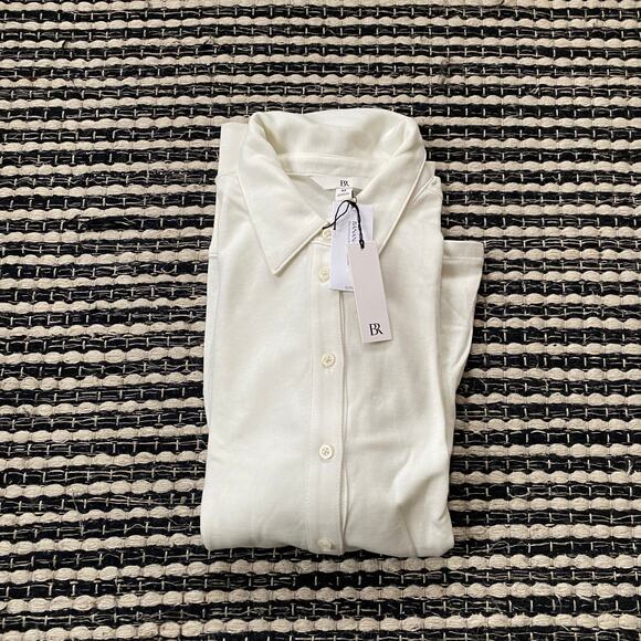 🌿Banana Republic Womens Ivory Snow Day Essential Polo Long Sleeve Button Top M - Picture 1 of 7